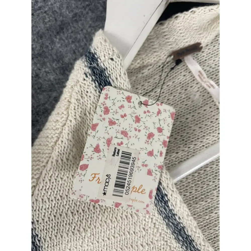 Free People Cardigan Women Xs Small Sweater Pockets Open Front Beige Ivory N84